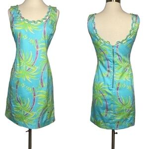 Lilly Pulitzer Sleeveless Teal/Pink/Green Fully Lined Print Dress Sz 2